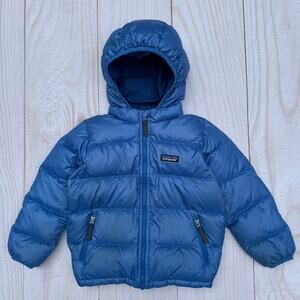 Patagonia Kids Hi-Loft Down Sweater Hoodie Jacket Toddler 4T Blue #60493